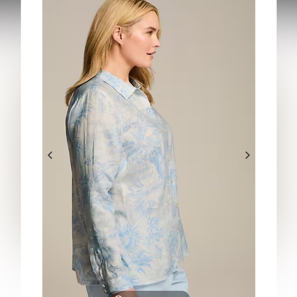 J. Jill Everyday Linen Button-Front Shirt 100% Linen Blue Floral Blouse Size XL - Picture 2 of 16